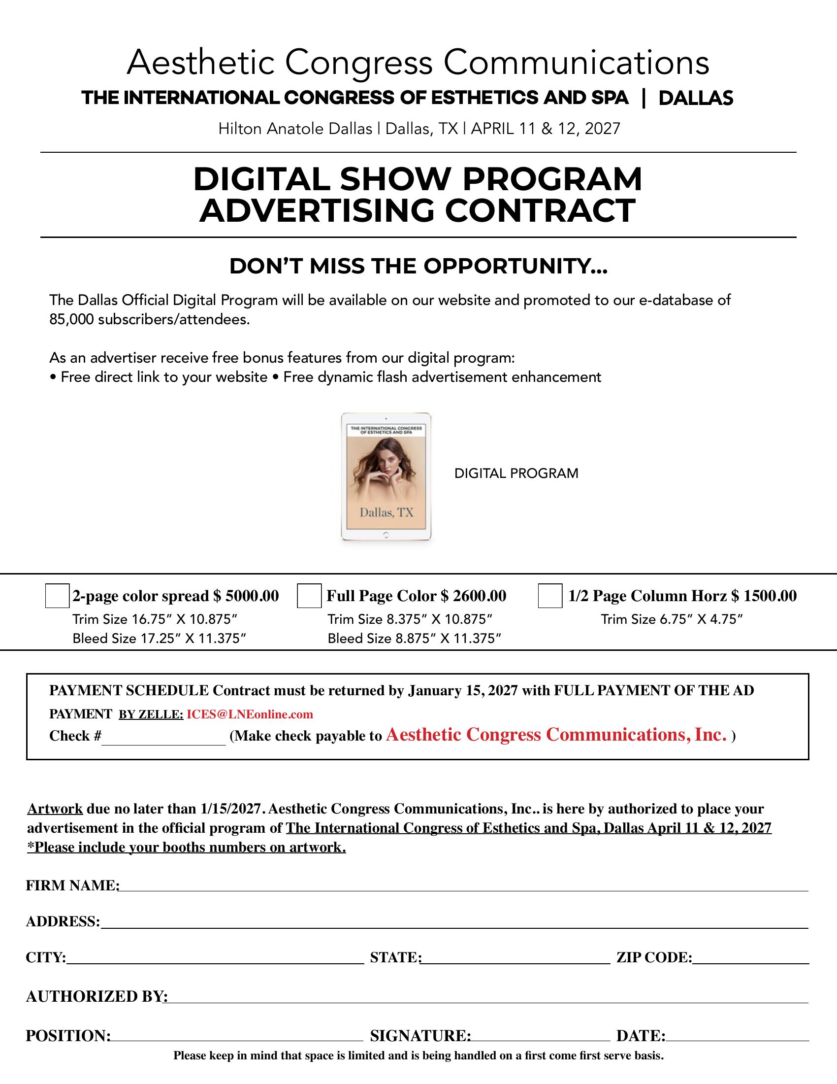 Digital show program advertising contract