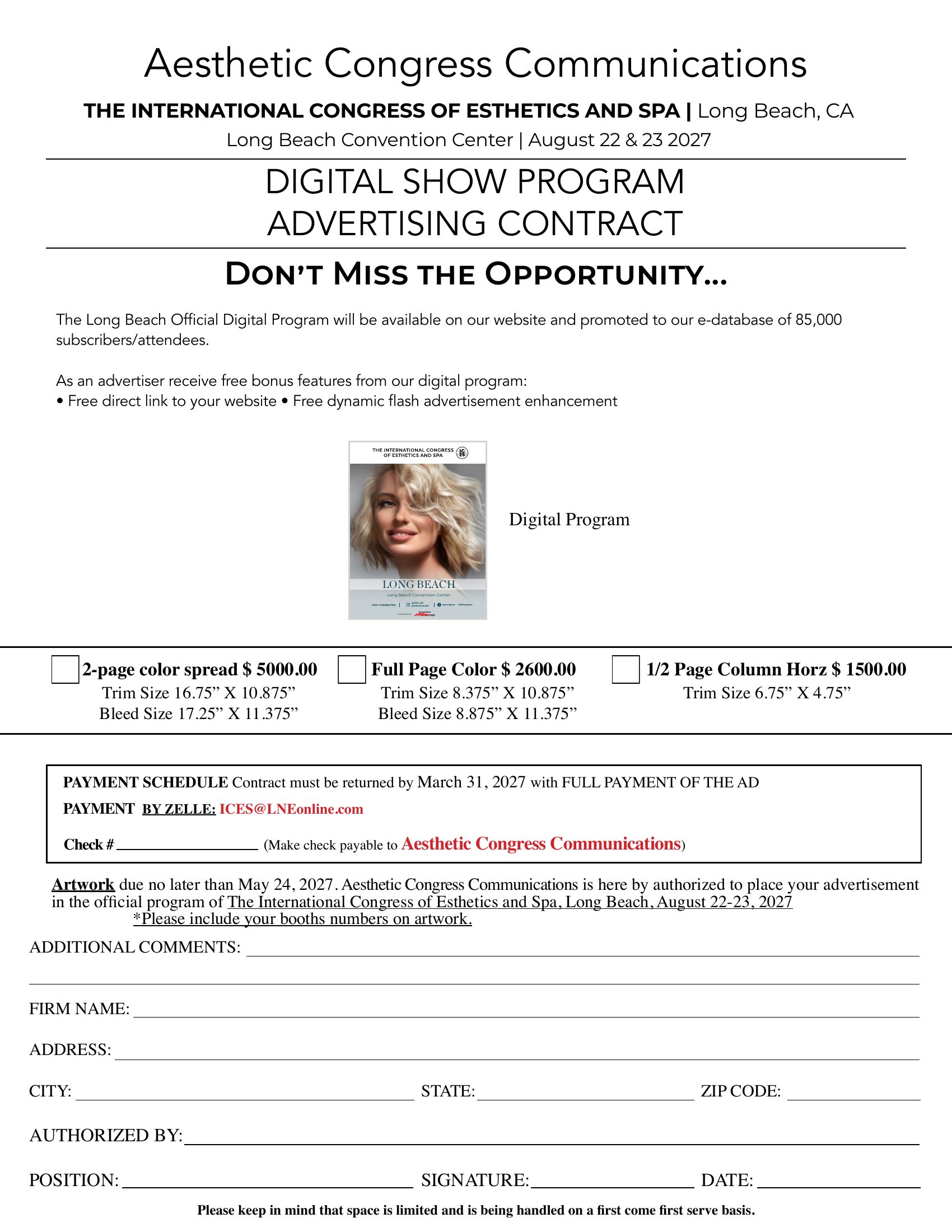 Digital show program advertising contract